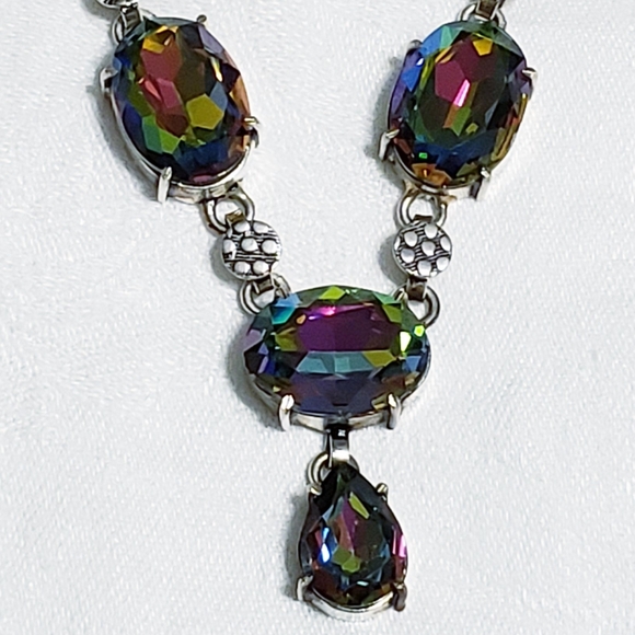 Multicolor Rainbow Rhinestone Necklace - Picture 1 of 5